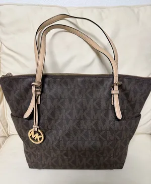 Michael Kors Brown MK Monogram Tote with Beige Handles thumbnail 1