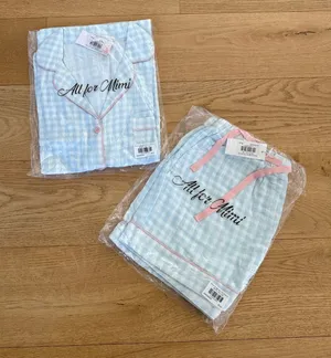 All for Mimi Gingham PJ Short Sleeve Top & Short Set Size XS Blue Pink thumbnail 1