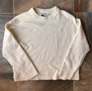 American Eagle Boucle Sweater Women's Size Large Cream Crewneck thumbnail 1