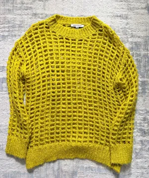 Urban Outfitters Bright Yellow Open-Weave Crewneck Sweater thumbnail 1