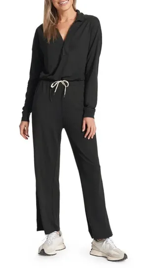 Vuori‎ Black Lux Intentions Knit Jumpsuit Drawstring Waist V Neck Long Sleeve thumbnail 1