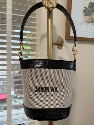Jason Wu Textured Canvas Leather Crocodile Trim Bucket Bag thumbnail 6