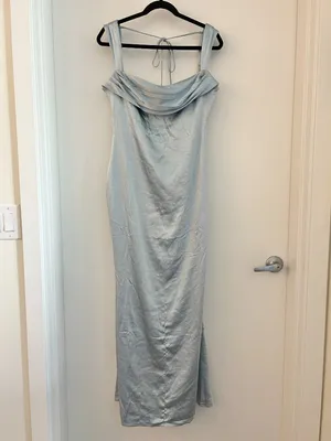 Meshki Backless Satin Maxi Dress in Ice Blue Bridesmaid Wedding Party Size L NWT thumbnail 3