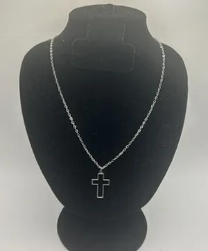 Vintage Outline Cross Pendant Necklace Real Silver Stainless Steel Plated New thumbnail 1