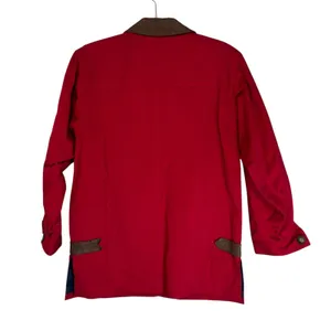 Talbots Red Cotton Barn Jacket Leather Collar Plaid Flannel Lined XS‎ thumbnail 9