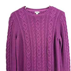 LL Bean Purple Double L Mixed Cable Cotton Crew Neck Pullover Sweater Size SMALL thumbnail 4