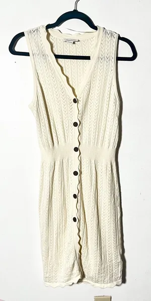 Anthropologie Calligraphie Dress Medium Ivory Pointelle Knit Button Front thumbnail 1