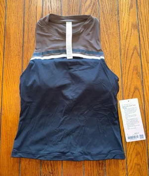 Lululemon Mockneck Shelf Tank Stripe Black/Walnut Crunch Padded Size S/6 NWT thumbnail 1