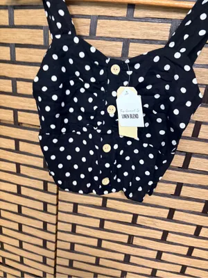 Monteau Black And White Polka Dot Linen Tank Top Size Small thumbnail 3