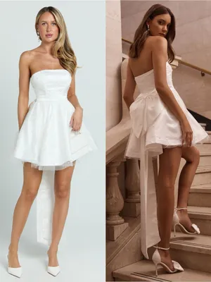 SHOWPO Cailene Strapless Bow Train Fit And Flare Mini Dress In Ivory thumbnail 2