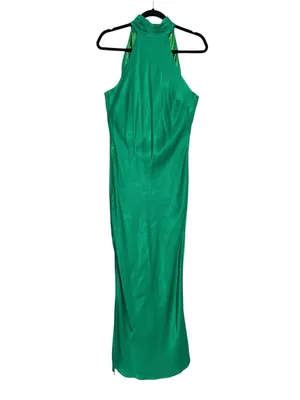 Meshki Claire Satin Halter Sleeveless Green Maxi Dress MEDIUM thumbnail 4