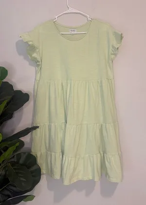 True Craft Light Green Tiered Mini baby doll Dress Large thumbnail 1