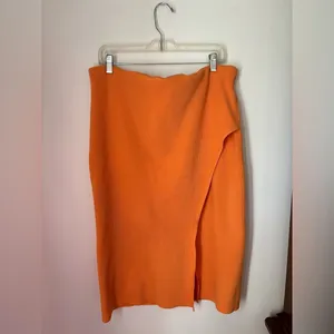 Express Body Contour Ribbed Midi Skirt Orange Side Slit XL thumbnail 10