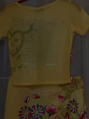 Ed Hardy Yellow Floral & Skull Tank Top + Matching Skirt Set thumbnail 7