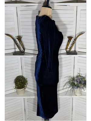Collectif London blue velvet midi dress pencil sweetheart homecoming whimsigoth thumbnail 3
