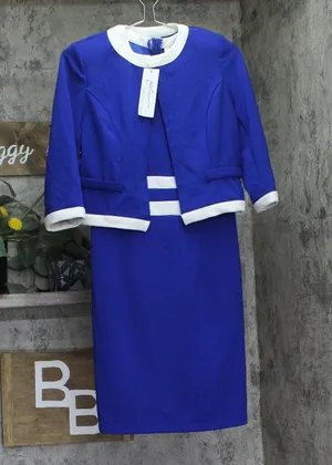 NY Collection Colorblock 2-Piece Dress and Jacket Set Sapphire Blue / White 6P thumbnail 1