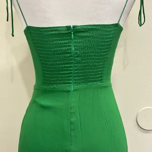Reformation Kourtney Midi Slip Dress‎ Crepe Emerald Green Tie Straps High Slit thumbnail 6