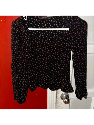 Abercrombie & Fitch Black Ditsy Floral Crop Top Long Sleeve Square Neck XS Bran thumbnail 2