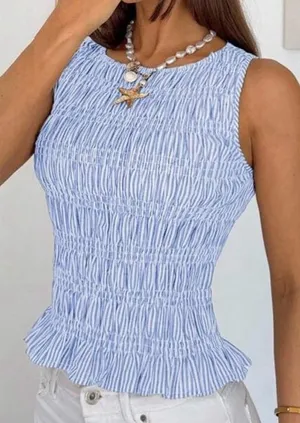 SheIn Women's Summer Casual Stripe Print Scoop Neck Slim Fit Cotton Tank Top thumbnail 1