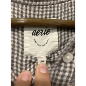 Aerie Long Sleeve Button Up Shirt Womens Size Large Brown Plaid Gauze Cotton thumbnail 2
