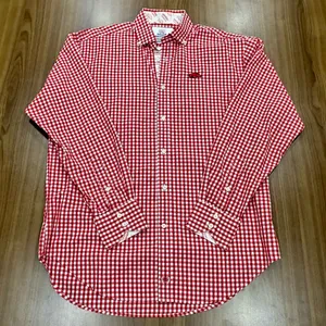 Thomas Dean Collegiate Arkansas Razorbacks Shirt Mens Medium Red Gingham Button thumbnail 1