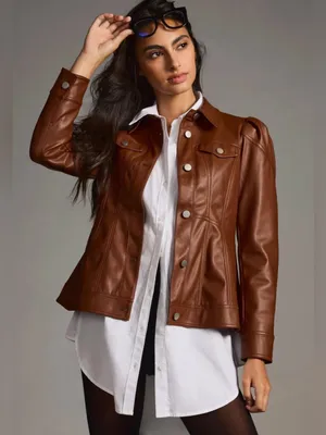 Anthropologie Faux Leather Corset Puff-Sleeve Jacket thumbnail 6