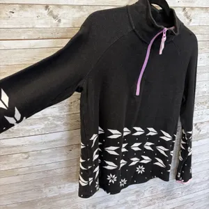 Talbots Womens M Raglan Pullover 1/2 Zip Black Geo Jacquard Lavdr Trim Fair Isle thumbnail 2