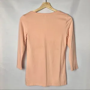 Daily Ritual Peach‎ Orange Supima Cotton V-Neck 3/4 Sleeve Long Sleeve S thumbnail 2
