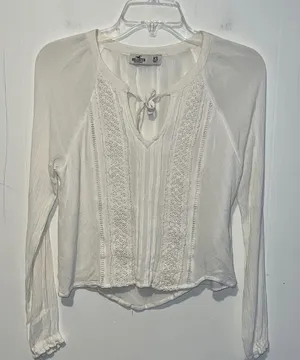 Hollister White Lace Blouse Vneck Tie 072626 thumbnail 1