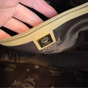 MCM Visetos 2 Way Monogram Bag with Crossbody Strap tan cream neutral‎ designer thumbnail 11