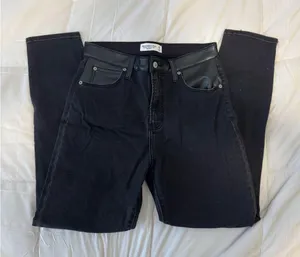 Abercrombie & Fitch Black Ankle High Rise Leather and Denim Jean thumbnail 2