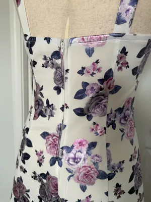 City Vibe NWT Junior Size L Floral Print Scuba Fit&Flare Mini Dress White Lilac Pink thumbnail 8