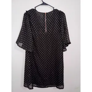GOOD HART Matilda Jane Black‎ Gold Polka Dot Flutter Sleeve V Neck Dress XS thumbnail 4
