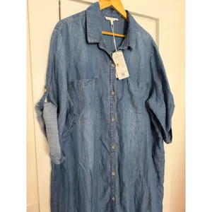 Workshop Woman Tencel Denim Shirt Dress Blue Frayed Hem Plus Size 2X NWT thumbnail 10