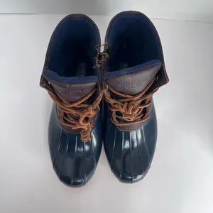 Sperry STS91175 Saltwater Duck Rain Winter Brown Leather Navy Lace Up Boots 7M thumbnail 6
