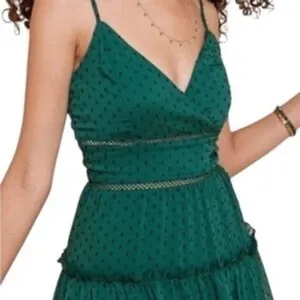 Altar'd State Swiss Dot Ruffle Mini Dress Women Medium Green Boho Feminine Lace thumbnail 1