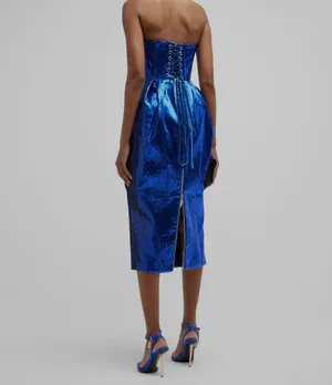Bronx & Banco Women's Blue Sequined Strapless Corset Sheath Dress thumbnail 2