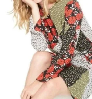 Libby Edelman Patchwork Long Sleeve Dress in Multi‎ Size Large Red thumbnail 1