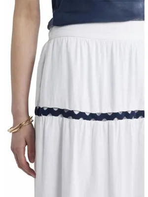 Caslon Rickrack Trim Linen Blend Tiered Maxi Skirt NWT White Navy Large thumbnail 5
