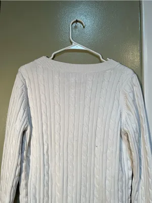 Chaps Women's Size XL V-Neck Sweater Cream White Cableknit 100% Cotton thumbnail 9