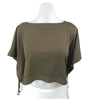 Zara Women's Green Short Sleeve Boat Neck Ruched Cropped Blouse Top Size M thumbnail 1