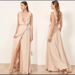 REFORMATION Women's Peppermint Ruffle Wrap Maxi Dress Champagne‎ Size Large thumbnail 2