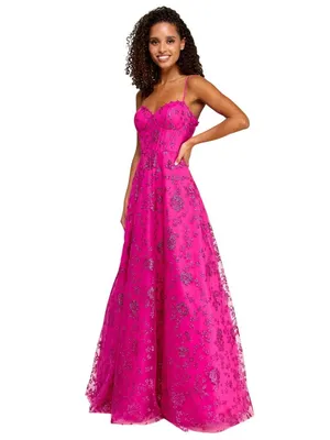 B Darlin Floral Glitter Sweetheart Sleeveless Gown Dress Fuschia Pink 7/8 thumbnail 7