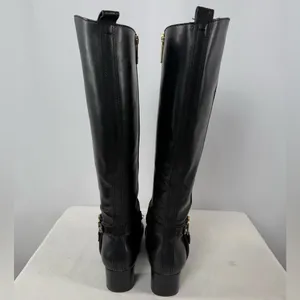 Vintage Y2K Tory Burch Leather Gold Logo Knee High Heeled Boots in Black Size‎ 7 thumbnail 7