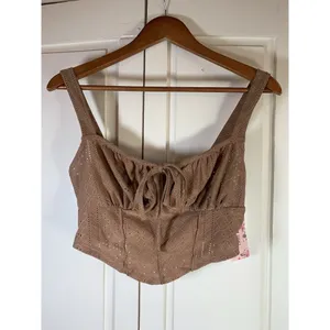 Coquette Babydoll Retro Eyelet‎ Crop Top Large Brown Sexy Keyhole Tie Fun Shein thumbnail 3
