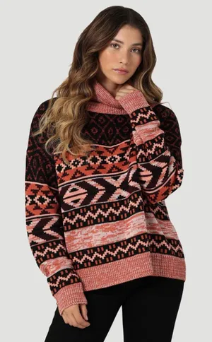 Wrangler Retro Southwestern Turtleneck Sweater Large Boho‎ Aztec Western Cozy thumbnail 1