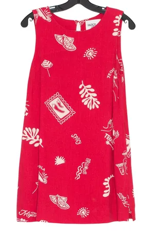 Linen Blend Mini Dress Tequila Red Coastal Vacation Beach Resort Paper Heart S thumbnail 1