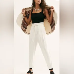 Free People Margate Pleated Trousers Paperbag Waist Pants Slouchy Boho Large thumbnail 4