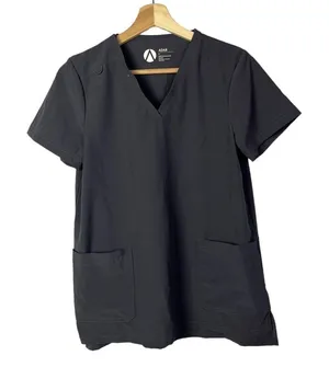 Adar Addition Dark‎ Gray Pocket Front Short Sleeve Scrub Top S thumbnail 1