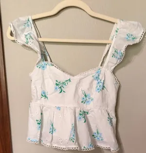 Altar'd State Blue and white floral baby doll top thumbnail 1